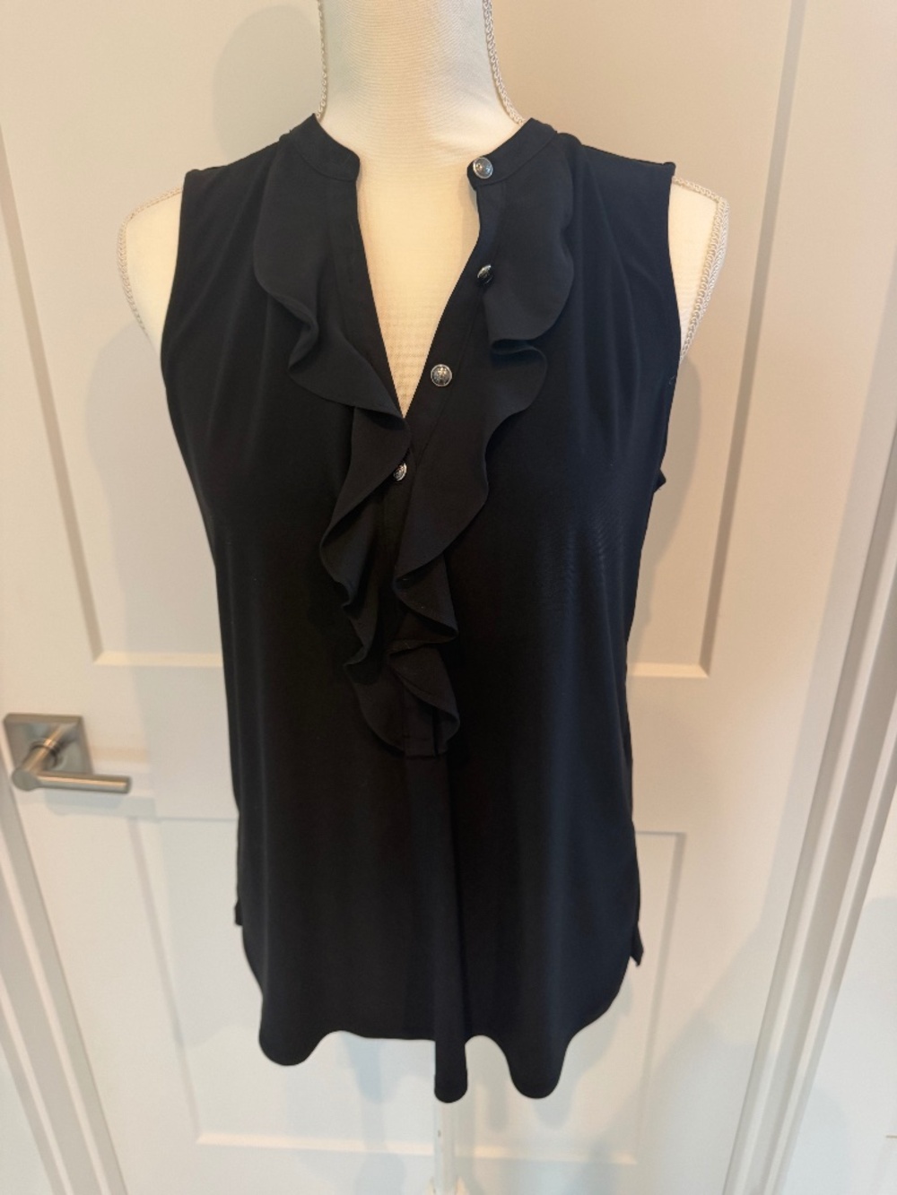 White House Black Market Sleeveless Black Ruffle Top Size Medium